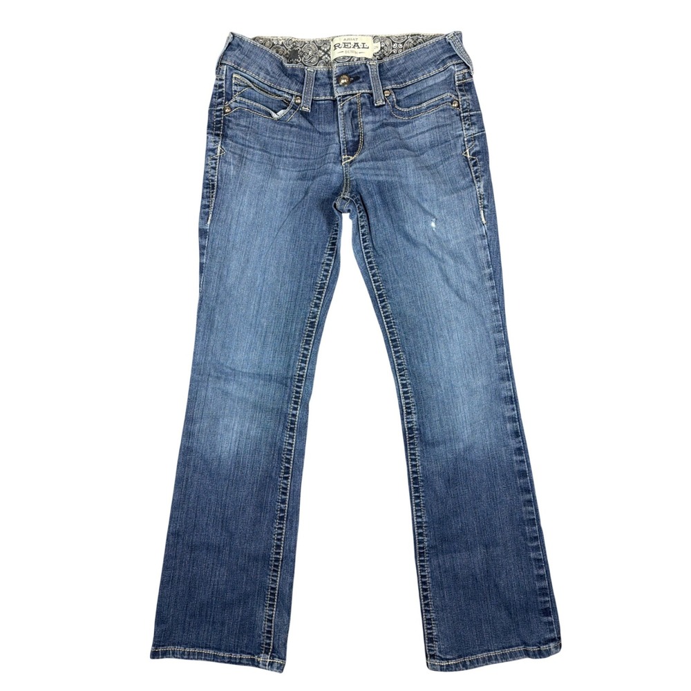 Ariat REAL Denim Womens 29R Medium Wash Bootcut Jeans Rhinestone Pocket‎ Stretch